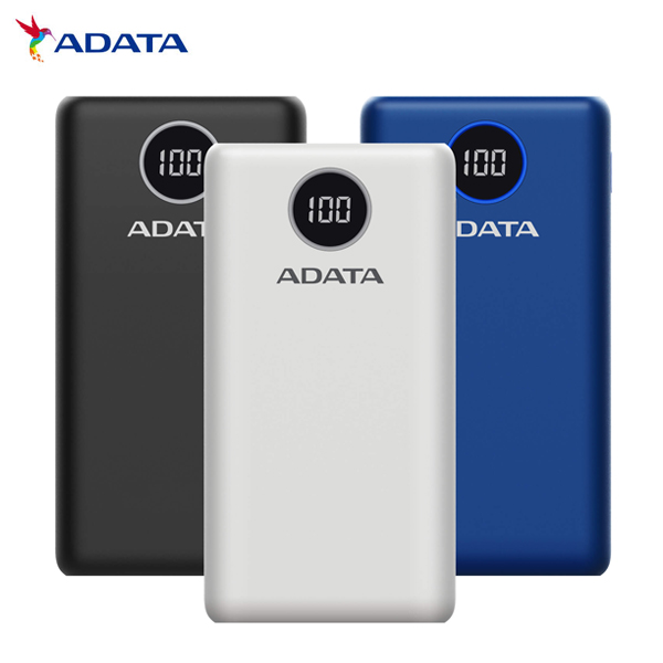 ADATA モバイルバッテリー 大容量 20000mAh パワーバンク AP20000QCD-DGT 数字残量表示 2ポート【メール便不可】　全3色から選択