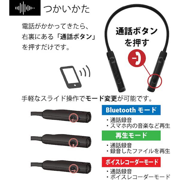 AJAX/アイアス ハンズフリー通話録音Neck Rec Black BR-25 (sb) 【送料