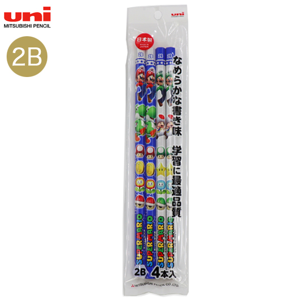 三菱鉛筆 uni スーパーマリオ かきかた鉛筆 2B 4Pパック(4本入) 6角 K7054SMS52B4P【メール便可】  2B（品番：K7054SMS52B4P）商品詳細【こまもの本舗】