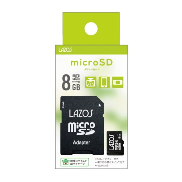Lazos �饽�� microSDHC CLASS10 8GB �ޥ�����SD������ SD�����ץ����� L-B8MSD10 �ڥ᡼���زġۡ�8GB