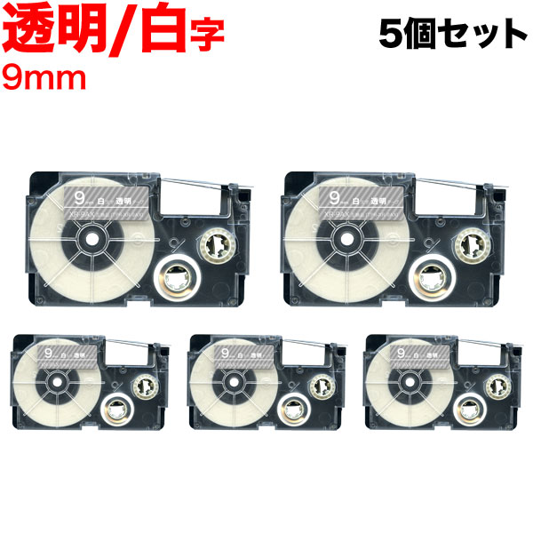 (業務用5セット) カシオ計算機(CASIO) テープ XR-18X-5P-E 透明に黒文字 18mm 5個 - 1